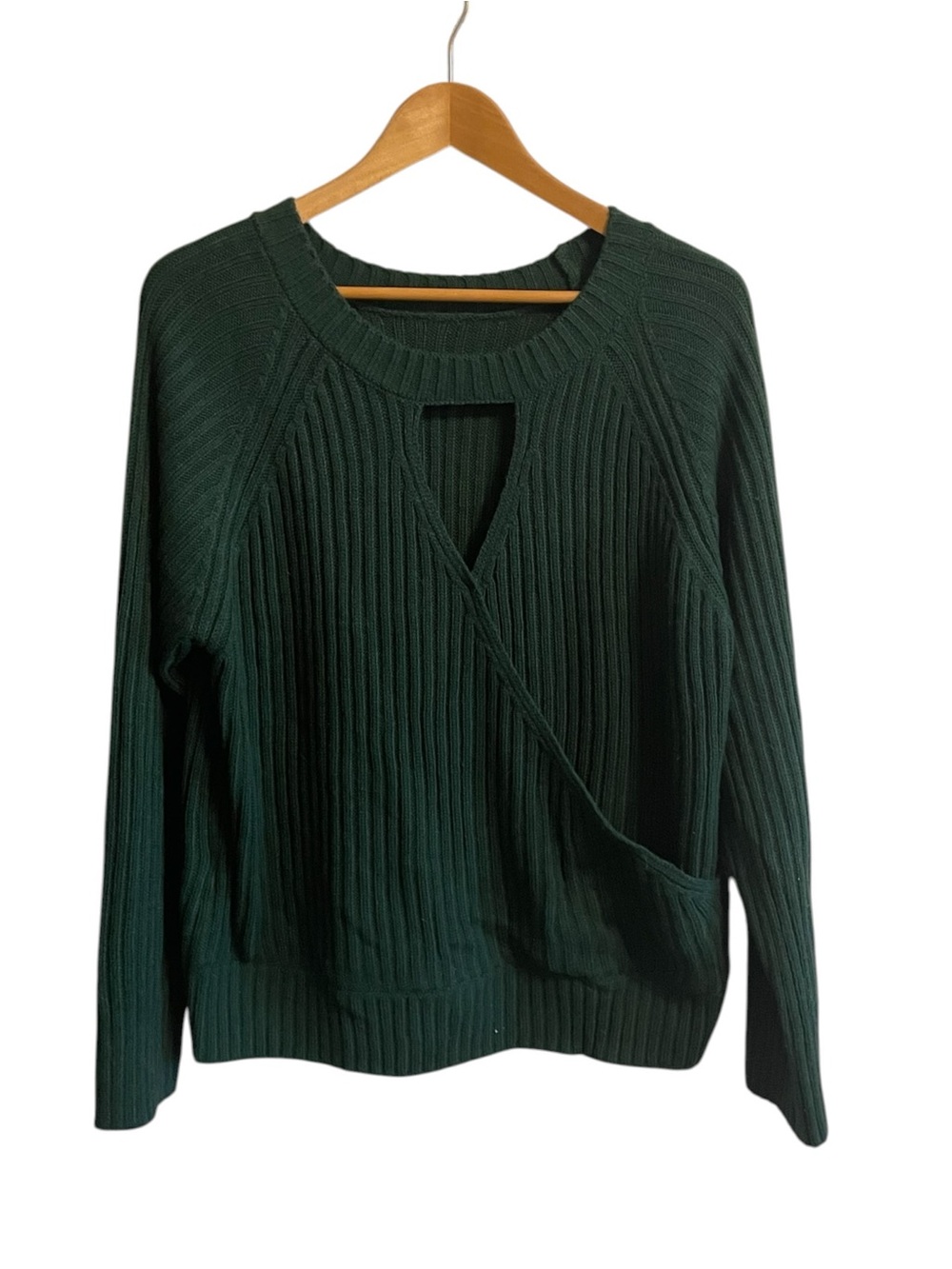 C15- Cupshe Large Dark Green Ribbed Knit Pullover Sweater